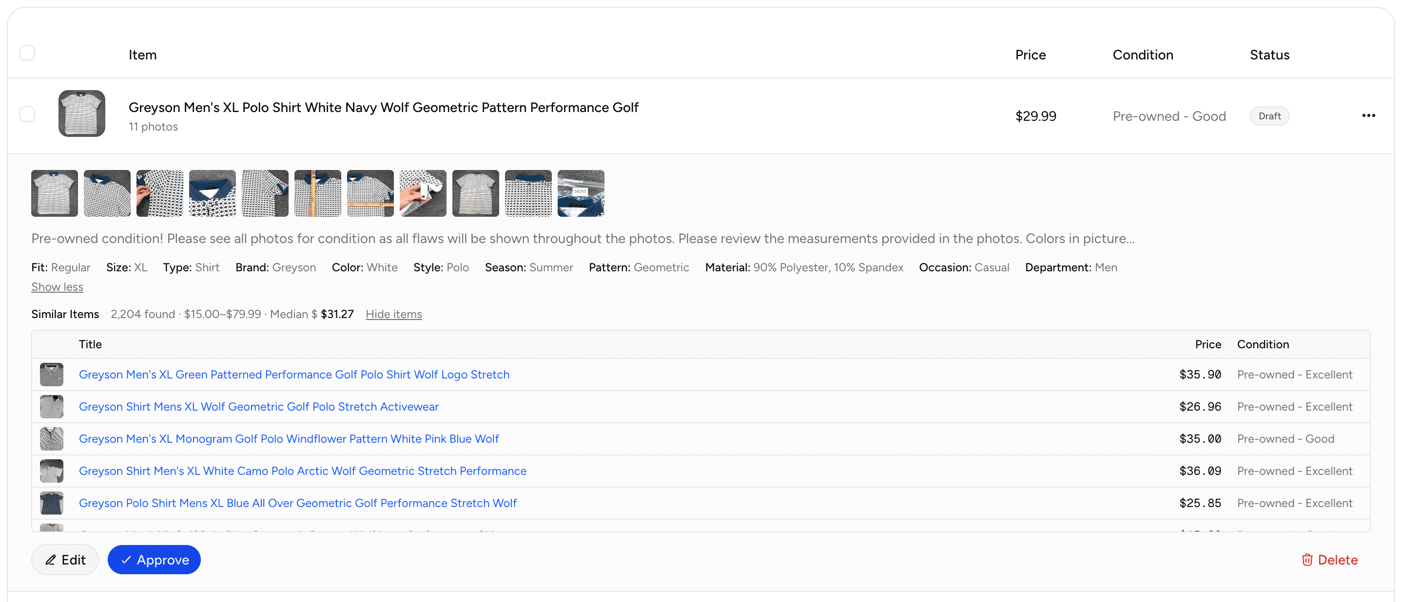 AI-generated listing with title, price, condition, and item specifics
